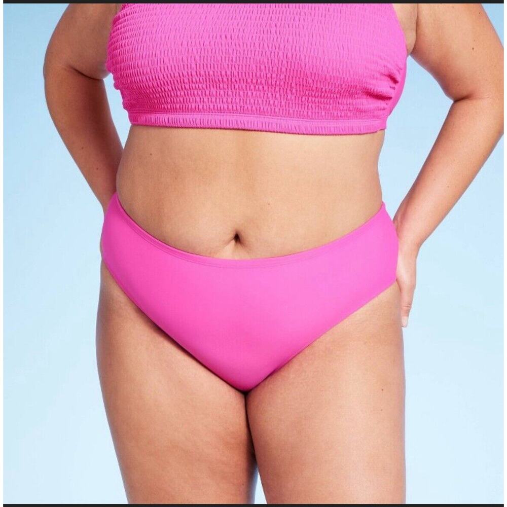 Women's Mid-Rise Full Coverage Bikini Bottom - Wild Fable™ Pink 1X NWT